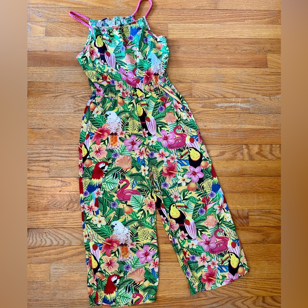 H&M Tropical Romper Jumpsuit with Colorful Birds & Flowers Summer 11-12 Years
